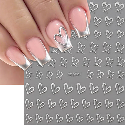 8Colors 3D French Love-Heart Nail Stickers Hollow Sweetheart Adhesive Nail Decals DIY Valentine's Day Simple Manicure Decoration