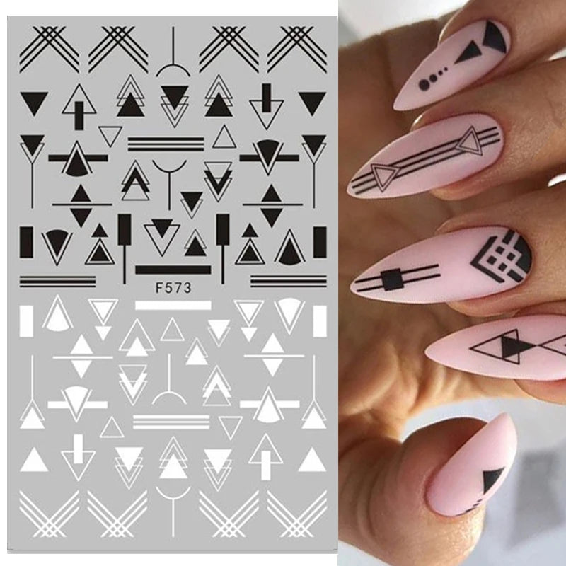 Black and White Love Flowers Line Art 3D Stickers Nail Decals Nail Art Accessories Butterfly Rose Nail Stickers Nail Sliders