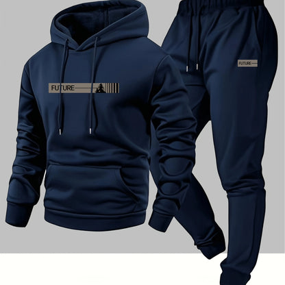 The 2026 new men's two-piece casual long-sleeved hooded sports shirt and sports pants set is suitable for wearing in autumn