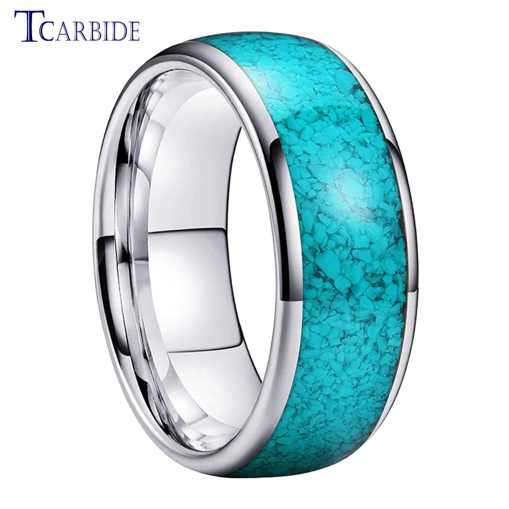 4MM 6MM 8MM Multicolor Turquoise Ring Men Women Beautiful Tungsten Engagement Wedding Band Domed Polished Finish Comfort Fit