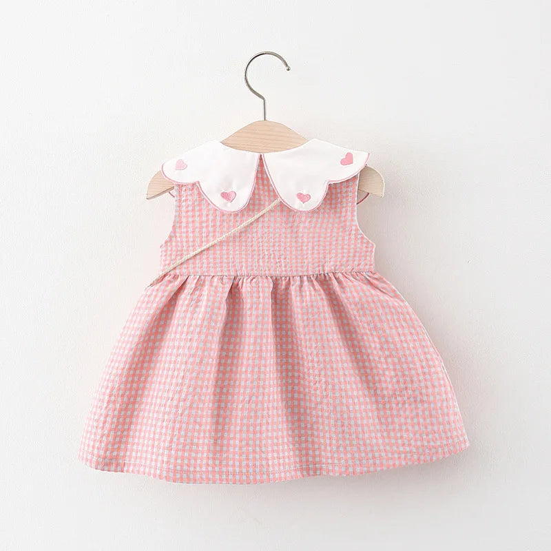 Baby Girl Plaid Dress Summer New Sweet And Beautiful Children'S Clothing+Bow Bag (9 Months -3 Years Old)