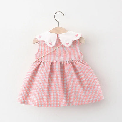 Baby Girl Plaid Dress Summer New Sweet And Beautiful Children'S Clothing+Bow Bag (9 Months -3 Years Old)