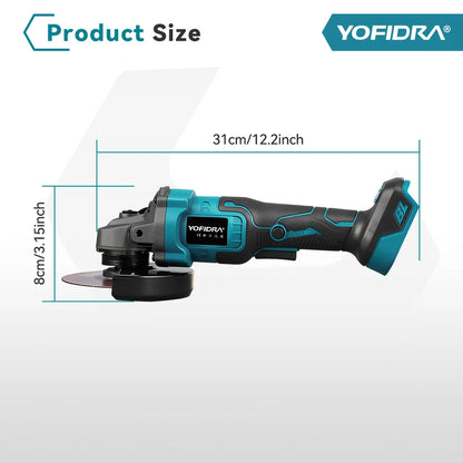 YOFIDRA 125mm Brushless Electric Angle Grinder 20000RPM Wood Metal Cutting Grinding Polishing Power Tool For Makita Battery Pin