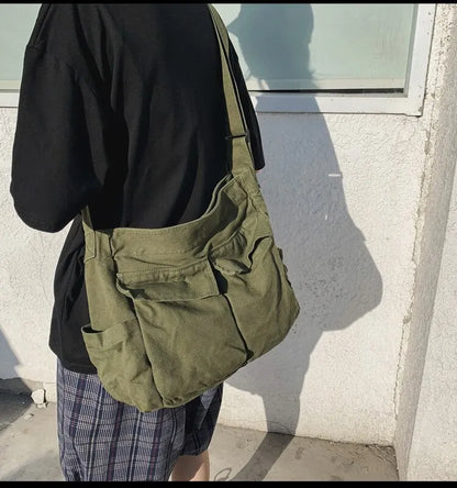 Classic Vintage Canvas Shoulder Bag Women Solid Soft Travel Women Crossbody Bag Large Capacity Fashion Handbag Tote Bag Women