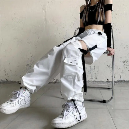 Casual Pants Women Cargo Korean Style Solid Spring Young Ladies Elastic Waist Popular Street Wear  Simple Ins Cozy Cool