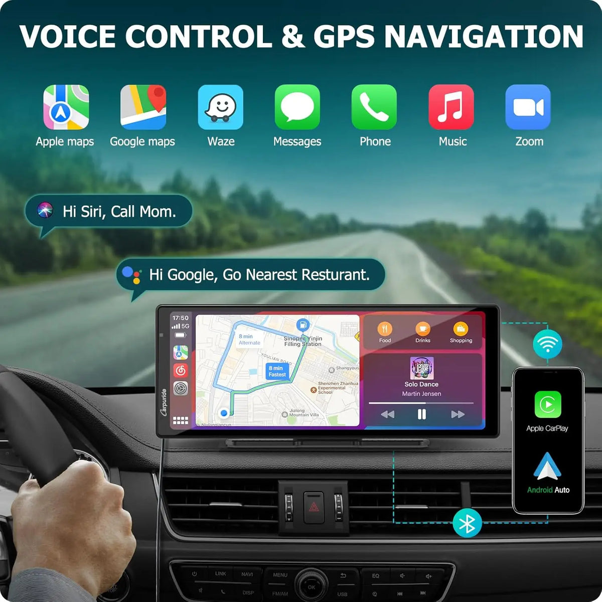 7/10.26" Wireless Carplay Screen for Car,5G Wifi Dash Cam 4K Car DVR,Android Auto Dual Lens GPS Navigation Video Recorder,FM AUX