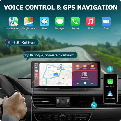7/10.26" Wireless Carplay Screen for Car,5G Wifi Dash Cam 4K Car DVR,Android Auto Dual Lens GPS Navigation Video Recorder,FM AUX