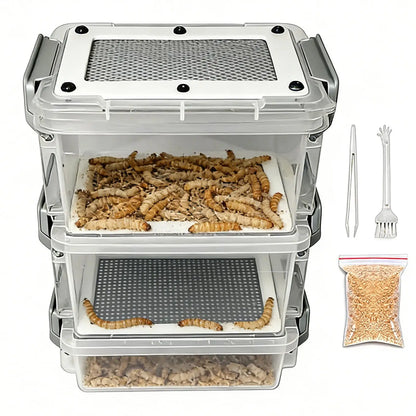 3-Layer Mealworm Breeding Kit Silkworm Feeder Bin Corn Worm Breeder Box for Pet Parents Animal Lovers Keepers Breeders Hobbyists