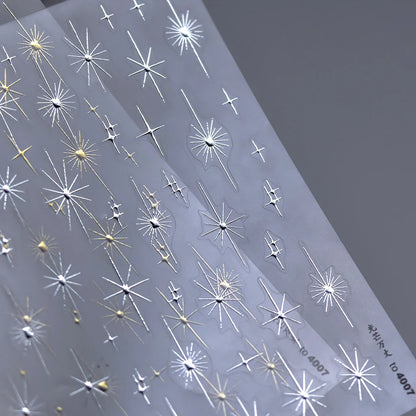 Gold Silver Starlight Laser Pink Colorful Glitter Star Bronzing Rhinestones Relief Nail Art Decorations Stickers Manicure Decals