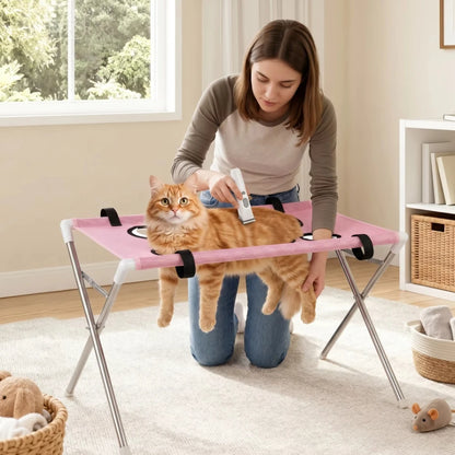 Pet Grooming Hammock Stand Foldable Cat Dog Bathing Rack Quick Dry Mesh Nail Trimming Holder for Small Medium Pet