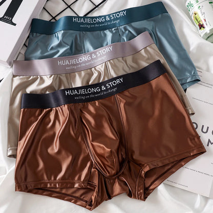 1/3Pcs Breathable Thin Satin Silk Boxer Briefs Seamless Mid Waist Ice Silk Boxers Underpants Smooth Underwear for Men Daily