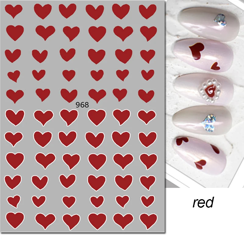 3d Nail Art Stickers Red Black White Love Hearts Stars Clouds French Full Tips Adhesive Nail Decals Slider For Manicure