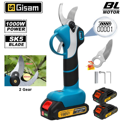 Gisam 1000W 40mm Electric Pruning Shears Brushless Cordless Pruner Shear Garden Tree Branches Cutter For Makita 18V Battery Pins