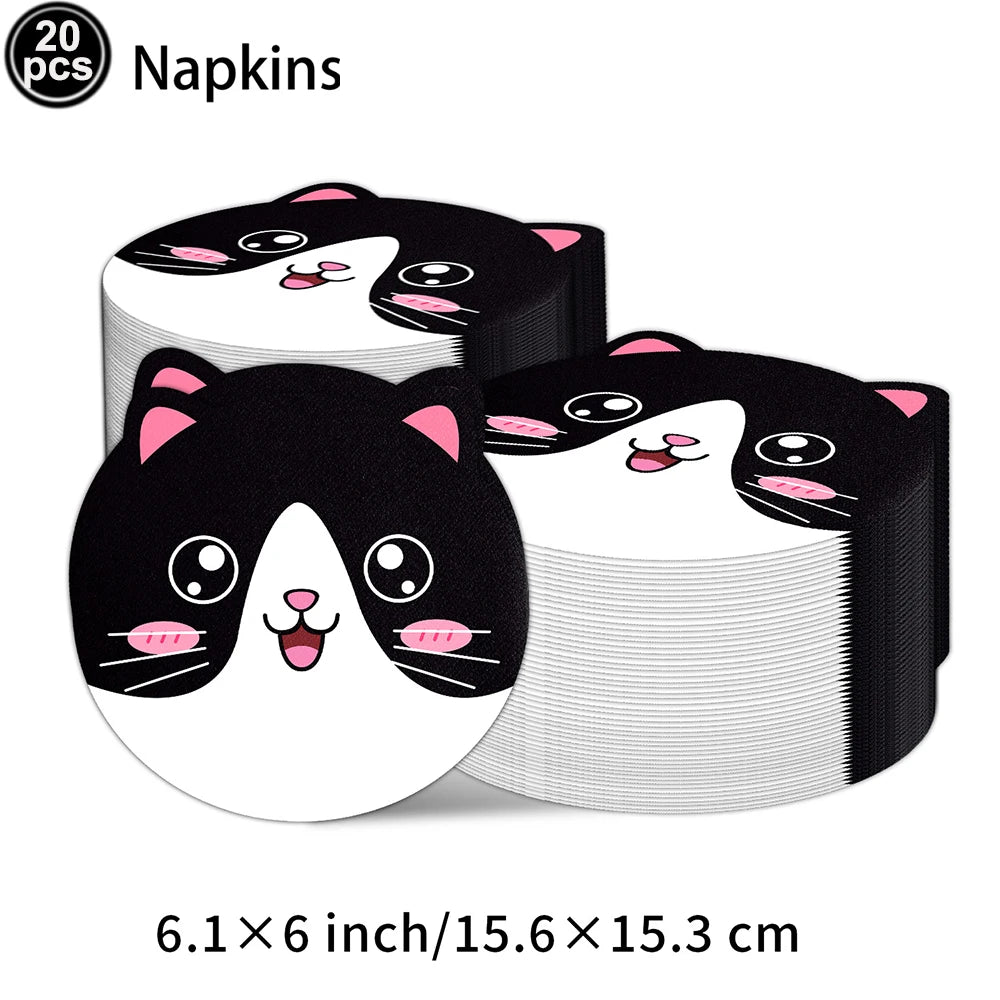 Cat Party Paper Plates Cups Napkins Party Supplies Cat Face Happy Birthday Banner Tablecloth for Cat Themed Birthday Party Decor