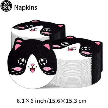 Cat Party Paper Plates Cups Napkins Party Supplies Cat Face Happy Birthday Banner Tablecloth for Cat Themed Birthday Party Decor