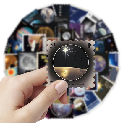 10/55PCS Interstellar Space Planets Stamps Transparent Stickers Creative Universe Aesthetic Decals Toy DIY Laptop Phone Guitar