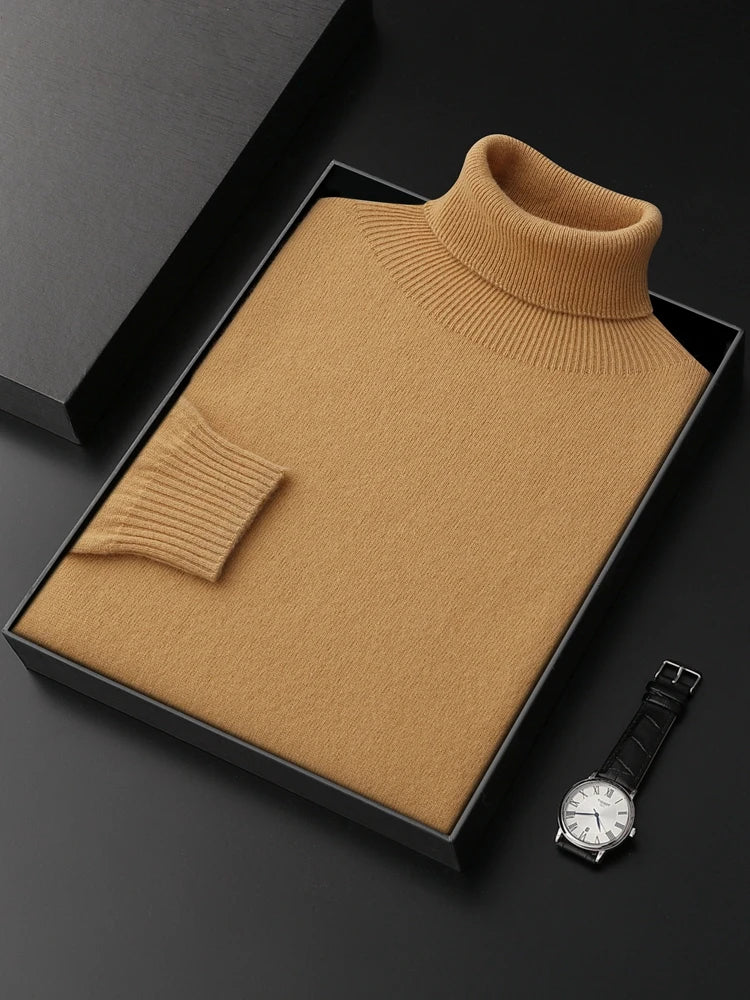Men's Turtleneck 100% Cashmere Sweater Autumn Winter Basic Long Sleeve Pullover Cashmere Knitwear Soft Warm Comfy Clothing