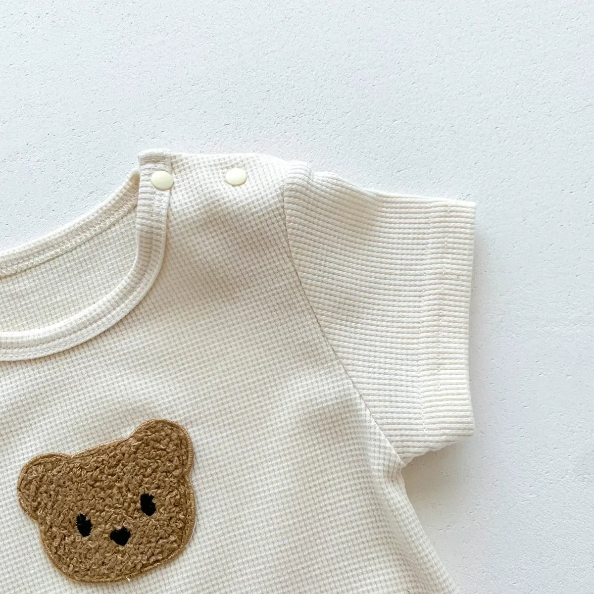 Cotton Romper Gift Hat with Ear New In Summer Kids Baby Girls Boys Short Sleeve Waffle Patch Bear Infant Newborn Jumpsuits