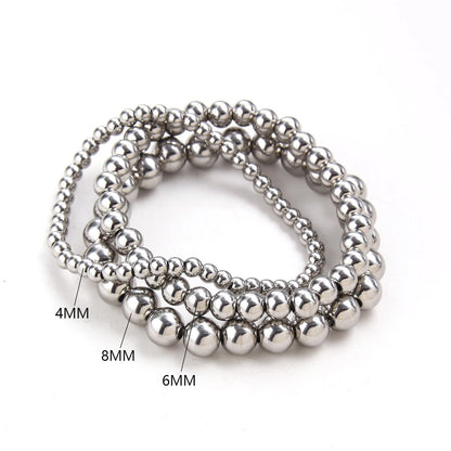 MHS.SUN Trend Stretch Stainless Steel Bracelets Gold Sliver Color 2MM 5MM 8MM Stacked Ball Beaded Bracelet For Women Men Jewelry