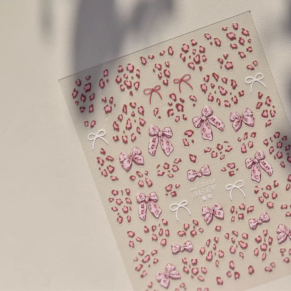 Autumn Winter Leopard Print Bow Nail Art Stickers 3D Thin Tough Nail Sticker Cute Bow Self Adhesive Nails Decorations Decals DIY