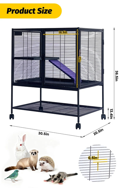 Metal Small Animal Cage, 36'' H Multi-Level Ferret Cage for Small Animals - Large Hamster Cage with Ramp, Storage Stand, Removable Tray for Chinchilla, Rabbit, Guinea Pigs, Hedgehog, Gerbil
