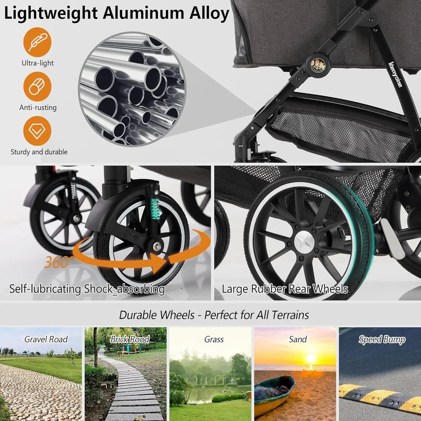 STLFHot Sale 3 in 1 Lightweight Aluminum Pet Stroller 4 Wheels Foldable Multifunction Travel System for Small Medium Dogs Cats