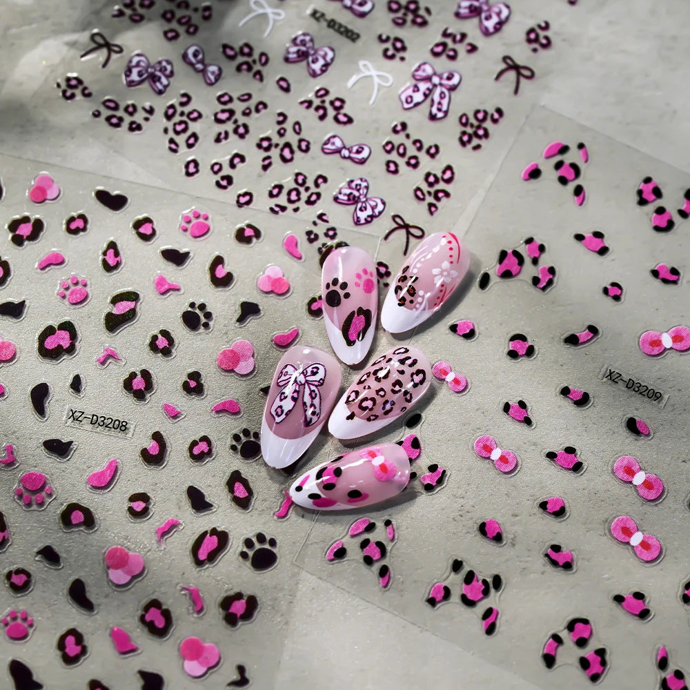 5D Pink Leopard Print Nail Art Stickers 8x10cm Pink/Black/Brown Leopard Nail Decal DIY Manicure Adhesived Leopard Slider