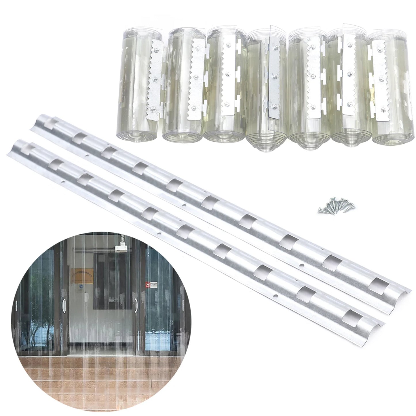 7Pcs PVC Strip Curtains,200x105cm Transparent Soft Door Strips Screen 2mm Thick Windproof Waterproof Antistatic Door Curtain Kit