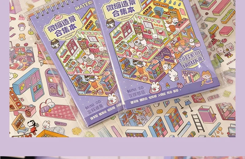 3D Diorama Sticker Book 20 Pages Mini Scene Cute Cartoon Animal Ghosts Theme DIY Scrapbook Toy Fun Stress Relief Kids Adult Gift