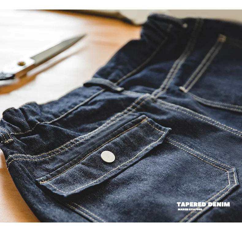Maden Retro Denim Wash Baggy Men's Jeans Wide Leg Tapered Pants Fashion Casual Streetwear Jean Straight Elastic Men Trousers