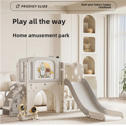 Toddler Slide Kids Slide Baby Slide Indoor Playground Toddler Playground Set Kids Climber Slide 8 in 1 Playset with Basketball Hoop Telescope Rotating Steering Wheel Enclosed Anti Slip Steps Long Slide HDPE Play Center for 18