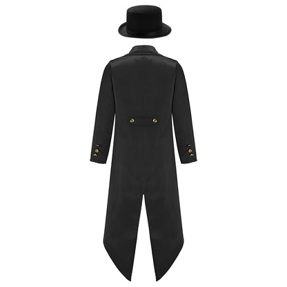 Kids Boys Vintage Steampunk Tailcoat Jacket Halloween Costume Gothic Medieval Clothes Court Uniform Magician Ringmaster Cosplay