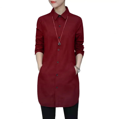 Women Shirt Solid Color Long Sleeve Single Breasted Turndown Collar Loose Streetwear Spring Summer OL Basic Shirt Blouse