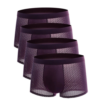 4pcs Men's Underwear Ice Silk Mesh Men Boxershorts Plus Size Panties Solid Sexy Men Boxer Summer Breathable Intimate Underpants