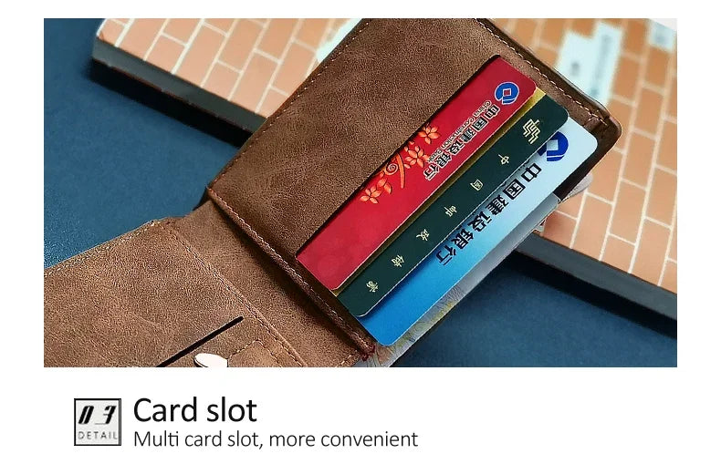 New Retro Men Short Wallet with Zipper Coin Bag Men Leather Wallet Small Money Purse Design Top Men Thin Wallet with Coin Bag