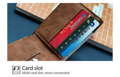 New Retro Men Short Wallet with Zipper Coin Bag Men Leather Wallet Small Money Purse Design Top Men Thin Wallet with Coin Bag