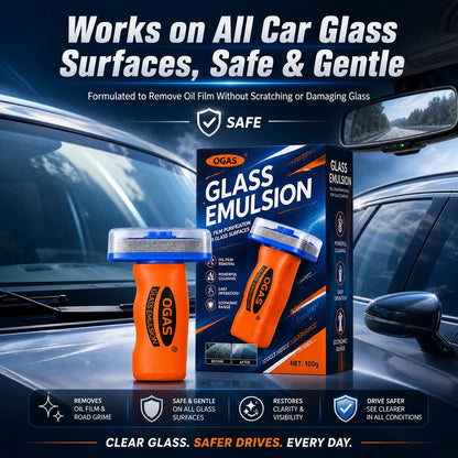 OGAS 2G Upg 100g Car Glass Oil Film Remover Emulsion with Built-in Brush Windshield Glass Cleaner Streak-Free Anti-Glare Clear