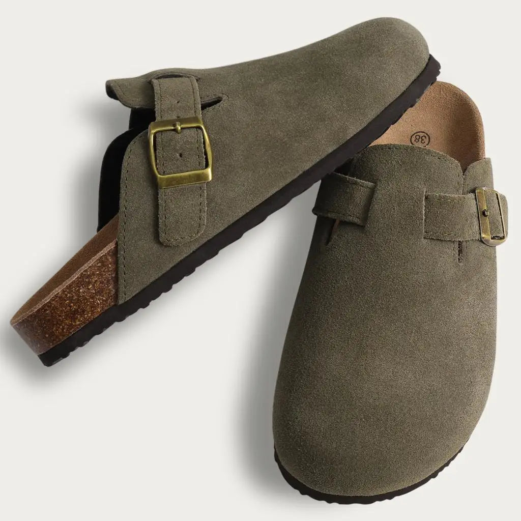 Shevalues Men's Suede Clogs Soft Leather Mules Men New Summer Men Cork Sandals Comfort Slip On Unisex Clogs With Arch Support
