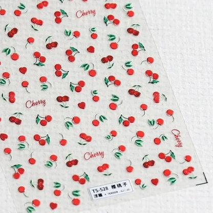 Fresh Sweet Fruits Strawberry Cherry Bowknot Love Heart Lemon 5D Nail Art Stickers Self Adhesive Decorations Nail Manicure Decal