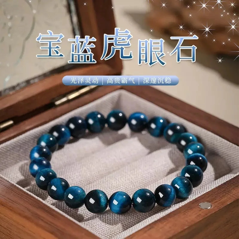 1Pc 6/8/10mm Minimalist Blue Tiger Eye Stone Beaded Bracelet Natural Stone Round Beads Bracelet For Daily Decoration