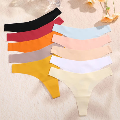 3PCS Women Ice Silk Seamless Thongs Underpants Sexy V-Waist Ultra-thin Panties Girls Low Rise Invisible G-string Lingerie XS-XL