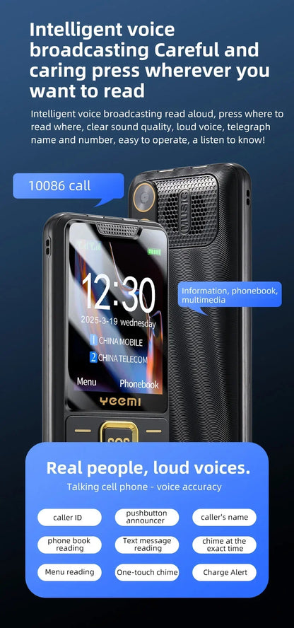 YEEMI K3 4G Feature Keypad Phone 2.6 Inch Dual SlM Big Button Loud Volume for Elderly 2500mAh FM Radio Hebrew Keyboard SOS Video