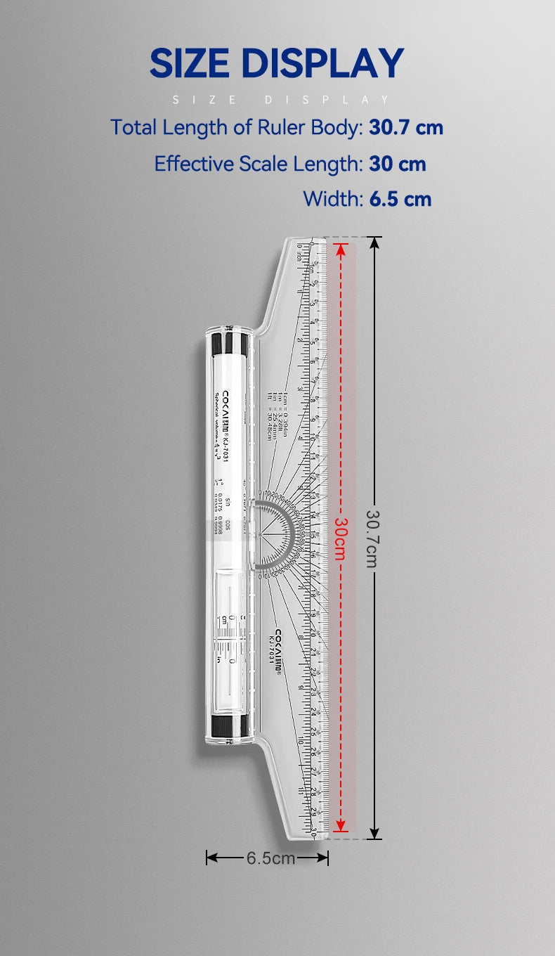 Plastic Ruler Drawing Roller Ruler Parallel 30cm Multi-functional Drawing Design Used for Measurement Drafting Schools Offices