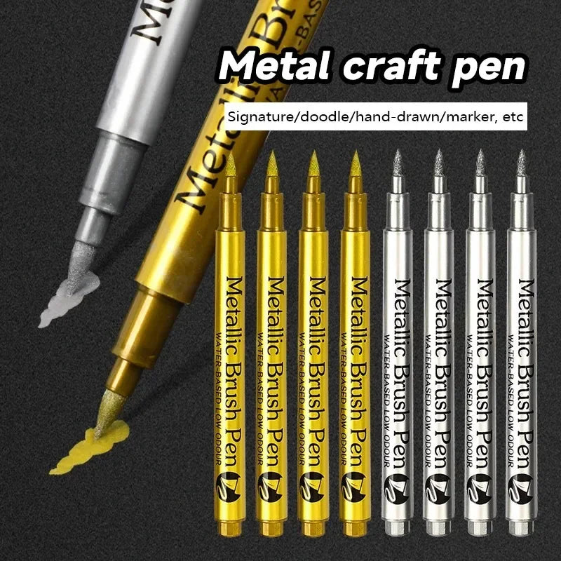 1/2PCS Gold Silver Metallic Marker Pen Waterproof Permanent Paint Marker Pen for Rock, Mug, Ceramic, Glass DIY Painting Supplies