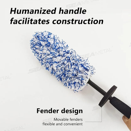 SEAMETAL Non Slip Microfiber Wheel Brush Mitt Premium Plush Car Wash Wheels Brushes for Car Rims Spokes Wheel Barrel Cleaning