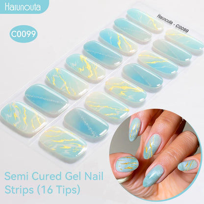 Gradient Auroras Semi Cured Gel Nail Strips Sparkly Shinning DIY Gel Polish Stickers for Nails Works with UV/LED Nail Lamps