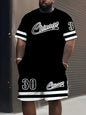Men's Sports Short Sleeve Top Shorts Set Plus Size Breathable Basketball Sports Clothing Letter Print T-shirt Shorts 2-piece Set