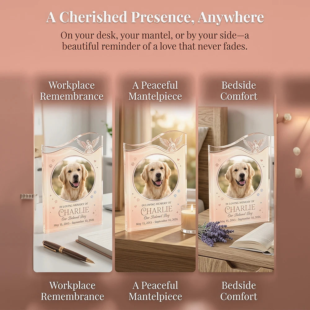 Personalized Custom Pet Memorial Acrylic Sign,Bespoke Photo & Name Engraving,Ethereal Angel Design,Pet Loss Condolence Gift