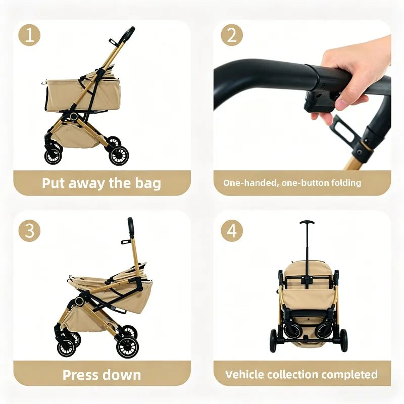 Pet Stroller One Button Foldable Cat Dog Outdoor Travel Cross Border Pet Stroller Pet Trolley Stroller for Dog Puppy Stroller
