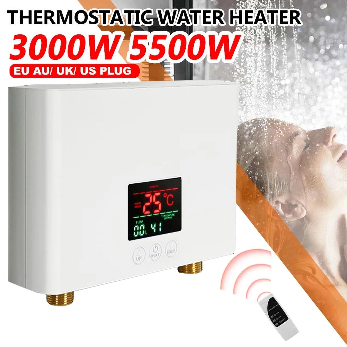 110V 220V Instant Water Heater Kitchen Bathroom Wall Mounted Electric Water Heater Hot Water Shower with LCD Temperature Display